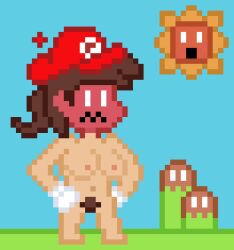 1girls angry_sun breasts brown_hair embarrassed embarrassed_female embarrassed_naked_female embarrassed_nude_female enf female female_pubic_hair gloves hat long_hair maria_(picknpull) mario mario_(series) naked naked_female navel nipples nude nude_female picknpull pixel_art ponytail pubic_hair red_hat rule_63 super_mario_bros. thelewderturner white_gloves