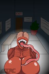 anthro big_breasts bimbo bodily_fluids breasts capcom curvaceous curvy_figure female feral hi_res humanoid irc_(artist) licker licker_(resident_evil) nightmare_waifu resident_evil saliva smile solo tongue tongue_out very_long_tongue video_games voluptuous