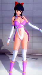 1girls 3d alternate_breast_size artist_request big_breasts blue_hair blush bodysuit bow breasts brown_eyes busty cleavage clothing female female_only hair_ribbon highres large_breasts legs leotard long_hair looking_at_viewer navel ponytail ribbon sakura_shinguji sakura_wars sega skimpy smile solo stockings thighs voluptuous