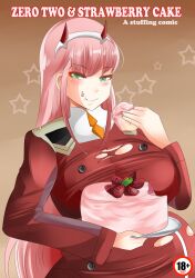 1girls bbw big_breasts breasts chubby clothing comic darling_in_the_franxx fat female light-skinned_female light_skin pink_hair saintxtail stuffing torn_clothes weight_gain zero_two_(darling_in_the_franxx)