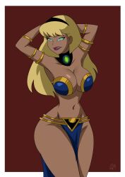 1girls 2d armpits arms_behind_head belly_dancer belly_dancer_outfit big_breasts blonde_hair blue_eyes breasts busty child_bearing_hips cleavage curvy dancer dancer_outfit dc_comics dcau eyeshadow female female_only femsub ghostlessm glowing_eyes harem_girl harem_outfit hi_res hourglass_figure hypnosis justice_league_unlimited kara_danvers kara_zor-el kryptonian kryptonite large_breasts legs light-skinned_female lipstick makeup mind_control navel pose posing sensual slave slave_bikini slave_outfit supergirl superman:_the_animated_series superman_(series) swirly_eyes thick_thighs thighs voluptuous wide_hips