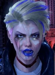 1girls after_deepthroat after_facial after_oral bayonetta bayonetta_3 blonde_hair blue_eyeshadow blue_hair blue_lips blue_lipstick blue_streaks cat_earrings choker cum cum_on_face earrings edit facial female female_focus female_only looking_at_viewer mascara multicolored_hair pale-skinned_female petite photo_editing photoshop pink_hair punk punk_girl purple_eyeshadow runny_makeup seductive_eyes seductive_mouth shaved_side short_hair smeared_lipstick tagme three_tone_hair two_tone_hair viola_(bayonetta)