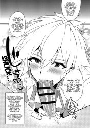 black_and_white blowjob blush censored clothing comic kaworu_nagisa male male/male neon_genesis_evangelion oral_sex submissive_male yaoi