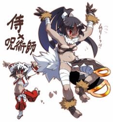 breasts disgaea exposed_breasts lady_samurai_(disgaea) large_breasts nippon_ichi_software skimpy_clothes sorcerer_(disgaea) takura_mahiro wearing_others_clothes