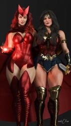 2girls 3d 3d_(artwork) big_breasts breasts busty cape cga3d cosplay costume_switch crossover cute daz_studio dc_comics dc_extended_universe diana_prince elizabeth_olsen erotichris excited female female_only fusion fusion_character gal_gadot hourglass_figure justice_league large_breasts marvel marvel_cinematic_universe pawg pinup scarlet_witch scarlet_witch_(cosplay) seductive seductive_look sensual thick thick_thighs wanda_maximoff wide_hips wonder_woman wonder_woman_(cosplay) wonder_woman_(series)