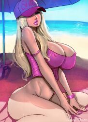 1girls beach big_breasts big_lips bimbo bimbo_body blonde_female blonde_hair blue_eyes erect_nipples huge_lips jen_herron lasgaclaven light-skinned_female lipstick my_mom_and_sister_are_size_queen_sluts pink_lipstick slutwr1ter