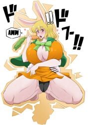 1girls anthro bare_legs big_breasts blonde_hair blush carrot carrot_(one_piece) cartoony comicomryu female female_only fur furry one_piece pink_eyes pussy ryumxr short_hair solo thick_thighs tongue tongue_out