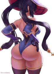 1girls arm_sleeves back_view backboob big_ass big_butt dat_ass elbow_gloves female_only genshin_impact gloves hair_ornament hat huge_ass large_ass large_breasts large_butt leotard mona_(genshin_impact) superbusty tagme thick_ass thick_thighs thighhighs tight_clothing watermark white_background wide_hips witch_hat