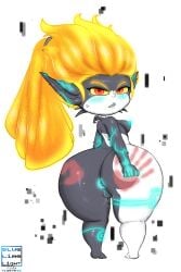 alpha_channel angry annoyed anus anus_peek ass ass_focus bioluminescence blue_blush bluelimelight female female_only hand_mark imp imp_midna looking_at_viewer looking_back midna perky_breasts perky_nipples ponytail pussy pussy_juice pussy_juice_drip pussy_juice_string shortstack the_legend_of_zelda twilight_princess wide_hips