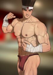 balls bandages bara big_balls big_penis bulge fatal_fury gay headband hydaria joe_higashi king_of_fighters male male_only muscles muscular penis snk solo solo_male