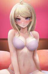 akamatsu_kaede blush bra breasts danganronpa danganronpa_v3 female_only large_breasts panties picot_trim picot_trim_bra qosic straight_hair underwear underwear_only white_panties