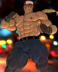 balls bara baseball_cap big_balls big_penis boner erection erection_under_clothes fatal_fury fingerless_gloves gay hydaria jeans king_of_fighters male male_only muscles muscular penis snk solo solo_male terry_bogard