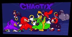 5boys anthro anus ass backsack balls big_ass big_balls big_butt bomb_(sonic) bubble_ass bubble_butt chaotix charmy_bee espio_the_chameleon genitals group heavy_(sonic) knuckles'_chaotix knuckles_the_echidna looking_at_viewer looking_back male mighty_the_armadillo presenting presenting_anus presenting_hindquarters ring sega sonic_(series) sonic_the_hedgehog_(series) superiorfox vector_the_crocodile