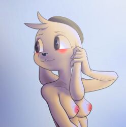 <3_eyes anthro big_ears big_eyes blush breasts carpenter_blue female heart lagomorph leporid long_ears mammal nipples nude rabbit smile solo