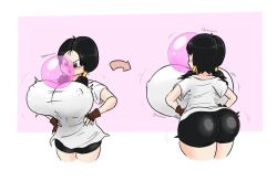 1girls ass_expansion backboob big_ass big_breasts breast_expansion breasts bubble_butt bubble_gum bubblegum dragon_ball female female_only huge_ass huge_breasts iamsemizombie semi-stick shounen_jump solo solo_female tight_clothing videl