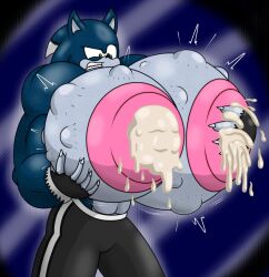 furry gender_transformation hyper hyper_breasts hyper_lactation implied_transformation lactation male_with_breasts nipple_penetration sega sonic_(series) sonic_the_werehog transformation wallacethespideer waweegee werehog