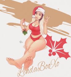 1girls artist_name asian asian_female big_breasts breasts busty christmas cleavage curvy feet female hips huge_breasts influencer instagram_model large_breasts legs linda_boo lindabooxo lips real_person signature soles terryalec thick_legs thick_thighs thighs toes wide_hips