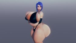 3d 3d_(artwork) big_ass big_breasts blue_hair bursting_breasts cleavage cleavage_overflow closed_eyes elbow_gloves eyelashes honey_select_2 huge_ass huge_breasts illusion_soft konan large_areolae light_background micro_bikini_top naruto naruto_(series) pressing_breasts_together randoxwando short_hair simple_background squish thong tight_fit tongue tongue_out tongue_piercing