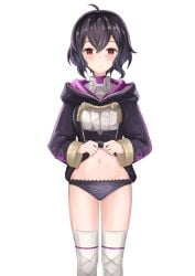 1girls ahoge alternate_version_available bare_midriff bare_thighs black_hair black_panties breasts clothed clothes_lift corruption dogansa dress empty_eyes expressionless female female_only femsub fire_emblem fire_emblem_awakening flashing grima_(fire_emblem) kaerukeroro1 lifted_by_self long_sleeves looking_at_viewer midriff mind_control morgan_(fire_emblem) morgan_(fire_emblem)_(female) nintendo panties presenting red_eyes short_hair small_breasts solo thighhighs thighs underwear upskirt white_background