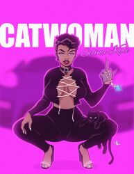 1girls artist_name athletic athletic_female batman_(series) big_breasts black_hair breasts busty cat catwoman cleavage dark-skinned_female dark_skin dc dc_comics female female_only fit fit_female high_heels hips hourglass_figure large_breasts legs lipstick makeup middle_finger navel pinup pose posing selina_kyle short_hair signature siki terryalec thief thighs voluptuous wide_hips