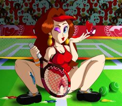 crowd cum cumdrip female mario_(series) mario_tennis nintendo pauline solo_focus tagme tennis tennis_ball tennis_court tennis_racket wildswingding