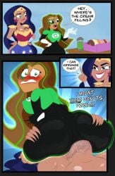 1futa 1girls alternate_version_available ameizing_lewds ass ass_grab between_breasts blush bumblebee_(dc) cartoon_network comic dark-skinned_female dark-skinned_futanari dc dc_comics dc_super_hero_girls dialogue diana_prince donut female futa_on_female futanari grabbing grabbing_ass green_lantern green_lantern_corps huge_ass huge_breasts jessica_cruz karen_beecher latina speech_bubble star_earrings superheroine surprise_sex warner_brothers wonder_woman wonder_woman_(series)