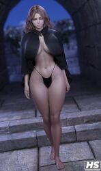 1girls 3d barefoot big_breasts cape_only casual elden_ring feet female female_only fromsoftware hagiwara_studio hi_res light-skinned_female looking_at_viewer melina_(elden_ring) outerwear pale_skin solo thick_thighs underboob underwear