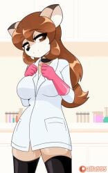 alfa995 animated big_breasts bottomless bottomless_labcoat breasts doe_(alfa995) female flashing labcoat naked_labcoat tagme