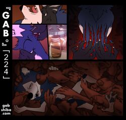 anthro arm_grab asphyxiation bau_husky bite black_nose blood blue_body blue_eyes blue_fur bodily_fluids canid canine canis choking clawing_back claws clenched_teeth domestic_dog duo face_lick felid fur gab_(comic) gabshiba grimdark hands_everywhere husky leg_grab licking looking_pleasured lying male male/male mammal multicolored_body multicolored_fur neck_bite nordic_sled_dog on_back pantherine rough_sex sex spitz teeth text tiger tongue tongue_out two_tone_body two_tone_fur white_body white_fur