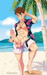 beach big_cock big_penis boner dylan_(tixnico) erect_penis erection hard_on huge_cock huge_cock male male_only muscles muscular muscular_male open_shirt outdoors outside pierced_genitals pierced_penis shintaruto twitter_user_oc unzipped_pants veiny_penis