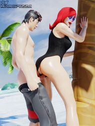 beach big_ass big_breasts big_penis clown clown_girl clussy doggy_style fortnite from_behind ikonik mrmcpizza panties_aside peekaboo_(fortnite) red_hair straight sweat swimsuit