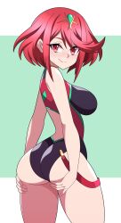 1girls 2022 abysswatchers ass bangs breasts competition_swimsuit female female_only grabbing_own_ass highleg_swimsuit hips huge_ass huge_breasts looking_at_viewer naughty_face nintendo one-piece_swimsuit pyra reaching_back red_eyes red_hair short_hair sideboob slim_waist smile suggestive_look swept_bangs swimsuit thick_thighs thighs wide_hips xenoblade_(series) xenoblade_chronicles_2