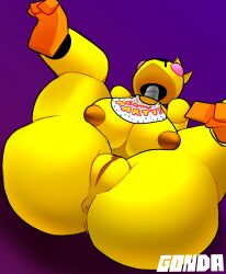 absurd_res animatronic anthro anus ass big_breasts big_butt bodily_fluids breasts drooling female five_nights_at_freddy's five_nights_at_freddy's_2 genitals gonda hi_res humanoid inverted_nipples machine metallic_body nipples orange_feet pussy robot robotic saliva scottgames simple_background solo toy_chica_(fnaf) video_games yellow_body