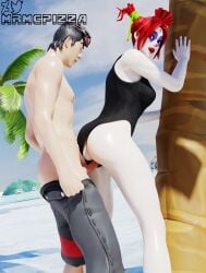 beach big_ass big_breasts big_penis clown clown_girl clussy doggy_style fortnite from_behind ikonik mrmcpizza panties_aside peekaboo_(fortnite) red_hair straight sweat swimsuit