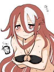 arms_crossed_under_breasts bikini bikini_top black_bikini blush cleavage crossed_arms embarrassed female female_only hair_between_eyes long_hair looking_at_viewer made_in_abyss medium_breasts red_eyes red_hair solo sweat swimsuit two_tone_hair upper_body very_long_hair vueko wazukyan white_highlights