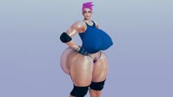 3d 3d_(artwork) ass_bigger_than_head big_ass big_breasts blizzard_entertainment breasts_bigger_than_head elbow_pads gloves honey_select honey_select_2 huge_ass huge_breasts knee_pads light-skinned_female muscular muscular_female muscular_thighs overwatch pale-skinned_female pale_skin pink_hair pubic_hair pubic_hair_peek randoxwando scar short_hair simple_background sweat tank_top thong wet_skin wide_hips wide_shoulders zarya