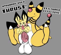 ampharos anal anal_sex animal_genitalia animal_penis anthro balls big_dom_small_sub big_penis bodily_fluids breasts digital_media_(artwork) dominant duo erection feral genital_fluids genitals hi_res huge_cock larger_male male male/male male_penetrated male_penetrating nintendo nipples nude orphazoid penetration penile penis pichu pokémon_(species) pokemon pokemon_(species) questionable_consent sex size_difference smaller_male text video_games yellow_body