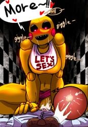 1boy animatronic beakless big_breasts blush breasts cowgirl_position cum cum_in_pussy cum_inside english_text female femdom five_nights_at_freddy's five_nights_at_freddy's_2 impregnation lewdbuang navel open_mouth ovum panties pink_panties rape reverse_rape robot robot_girl robot_humanoid robot_joints robotic_arm saliva squatting_cowgirl_position straight talking talking_to_viewer text text_bubble thick_thighs toy_chica_(fnaf) vaginal_penetration