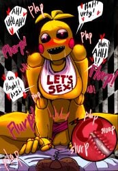 1boy animatronic beakless big_breasts blush breasts cowgirl_position english_text female femdom five_nights_at_freddy's five_nights_at_freddy's_2 lewdbuang moaning navel open_mouth panties pink_panties rape robot robot_girl robot_humanoid robot_joints robotic_arm saliva squatting_cowgirl_position text text_bubble thick_thighs toy_chica_(fnaf) vaginal_penetration