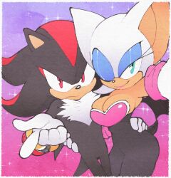 1boy 1girls big_breasts breasts cleavage female female_focus inkuusan male male_focus not_porn rouge_the_bat sega shadow_the_hedgehog smile sonic_(series) sparkles tagme white_fur wink winking_at_viewer