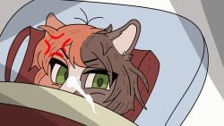 angry animated anthro bodily_fluids bull3tsoup calico_cat cum cum_on_face domestic_cat felid feline felis female genital_fluids hi_res mammal mottled piebald teenager young