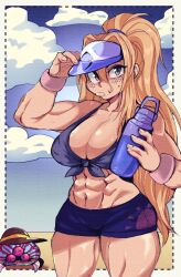 1girls abs baby_(metroid) beauty_mark ink01 inkbloto leaddrill metroid metroid_(creature) muscle muscle_tone muscles muscular muscular_arms muscular_female muscular_legs nintendo samus_aran six_pack sweating thunder_thighs tomboy visor_cap