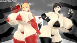 3d 3girls alternate_breast_size anxious ass big_breasts bikini bikini_bottom bikini_top black_hair blush boreditor busty chainsaw_man curvy dark_hair demon demon_girl demon_horns denji_(chainsaw_man) embarrassed female female_focus flustered heart higashiyama_kobeni high_resolution highres huge_breasts hyper_breasts large_breasts long_hair makima_(chainsaw_man) male massive_breasts meme multiple_girls nervous outline peace_sign penis penis_awe power_(chainsaw_man) sfm shadow shaking shounen_jump simple_background source_filmmaker string_bikini string_panties thick_thighs thighhighs thighs thong wojak