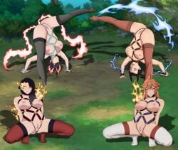 4girls absurdres anus ass avatar_the_last_airbender azula black_clover black_hair blue_fire cinder_fall clitoris crossover eastern_and_western_character enen_no_shouboutai female female_only fire fire_force fire_manipulation fire_nation flame highres kotatsu_tamaki medium_breasts mereoleona_vermillion multiple_girls pussy rwby stockings thighhighs uncensored