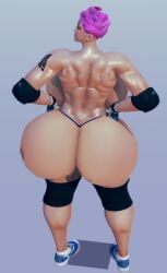 3d 3d_(artwork) back_view backboob big_ass big_breasts blizzard_entertainment elbow_pads gloves honey_select honey_select_2 huge_ass huge_breasts knee_pads light-skinned_female muscular muscular_back muscular_female overwatch pale-skinned_female pale_skin pink_hair randoxwando short_hair simple_background sneakers sweat tattoo thong wet_skin wide_shoulders zarya