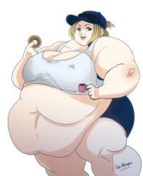 belly blonde_hair blue_cap blue_eyes coffee coffee_mug cop donut fat_arms fat_ass fat_belly final_fight final_fight_3 hat lucia_morgan mug nipple_bulge obese obese_female overweight overweight_female pale-skinned_female pale_skin police roemesquita street_fighter street_fighter_v sunglasses sunglasses_on_head