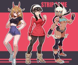 3girls big_breasts black_hair breasts chainsaw_man diadem female fringe mg99 mg991998 multiple_girls nadia_fortune pale-skinned_female petite power_(chainsaw_man) red_eyes skullgirls spy_x_family tagme yor_briar yor_forger