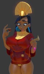 1girls big_breasts cameltoe curvy disney earrings elixir erection_under_clothes gender_transformation kuzco latina long_hair looking_at_breasts partially_visible_vulva peruvian_female potion potion_bottle rule_63 solo standing svmson the_emperor's_new_groove wet