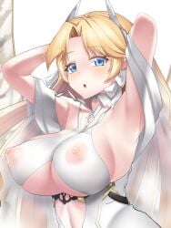 1girls areolae areolae_visible_through_clothing azur_lane blonde_hair blue_eyes breasts brest_(azur_lane) cra4 female female_only huge_breasts iris_libre_(azur_lane) light-skinned_female light_skin nipples nipples_visible_through_clothing see-through_clothing solo tagme