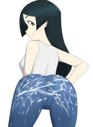 1girls ass barbara_parker black_hair cum cum_on_ass cum_on_body cum_on_clothes denim jeans little_witch_academia looking_at_viewer looking_back oksandio sleeveless_shirt tagme white_background